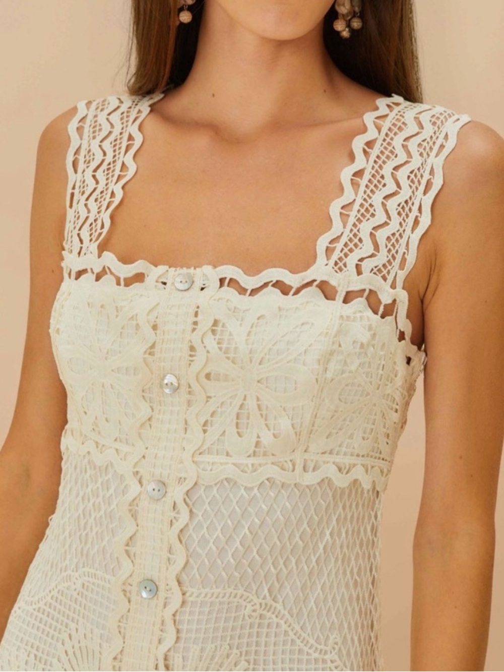 $348 FARM RIO Nautical Guipure Maxi Dress lace off white NWT size Small - Picture 3 of 4